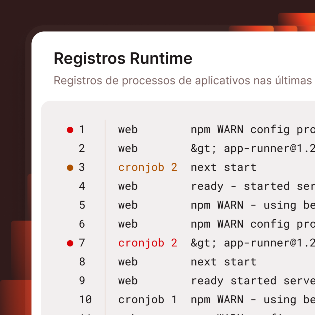 Captura de tela do MyKinsta mostrando os registros de tempo de execução