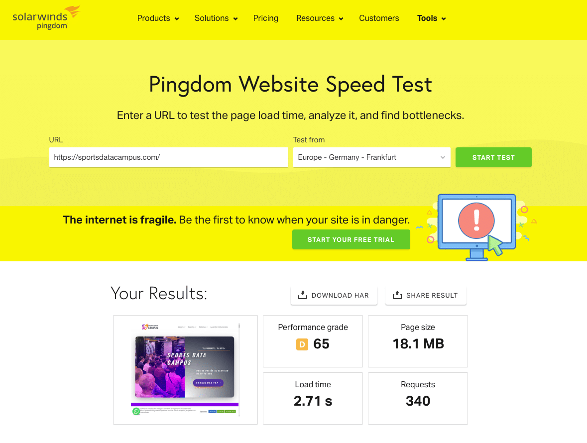 Tiempo de carga tras cambiar a Kinsta